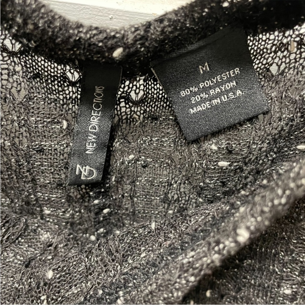 New Directions Shimmer Metallic Knit Poncho Crop Top Charcoal Grey M Disco Party - Picture 2 of 7